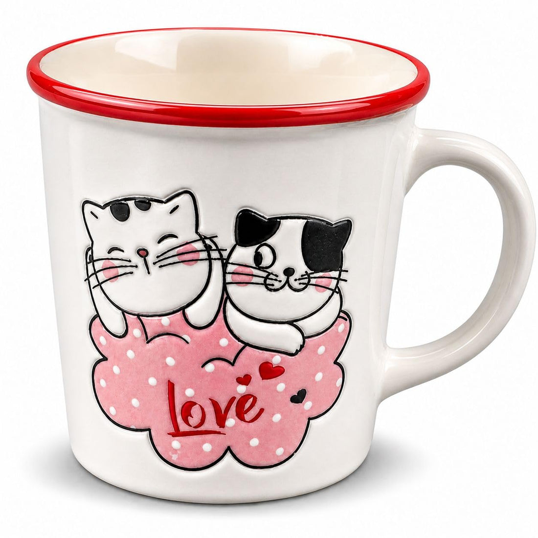 Ceramic Mug 300ml Love Cat Design | Love Cats Porcelain Mug | Coffee Tea Cup Premium Quality | Gift Idea (Shape 4)
