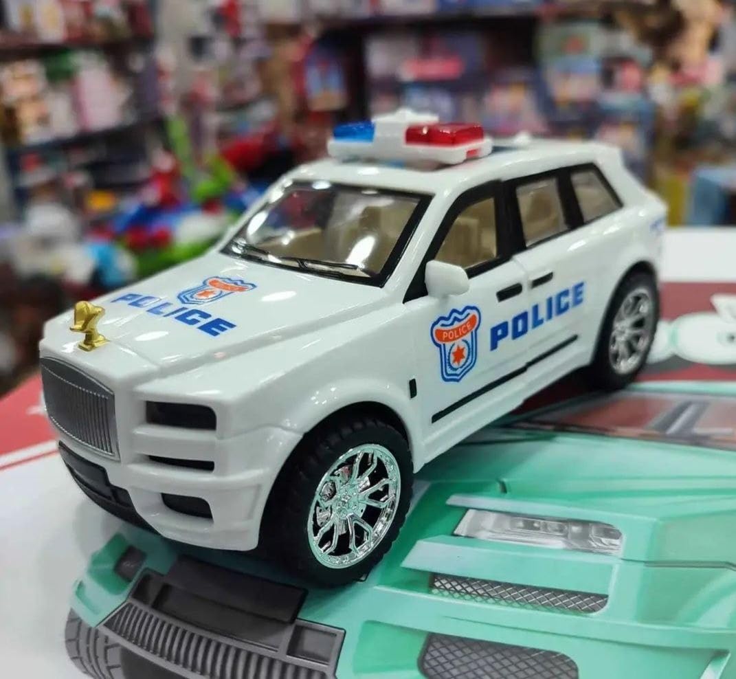 Police White Car Toy 16 cm with 2 Doors Open Non-Riding Toy Vehicle