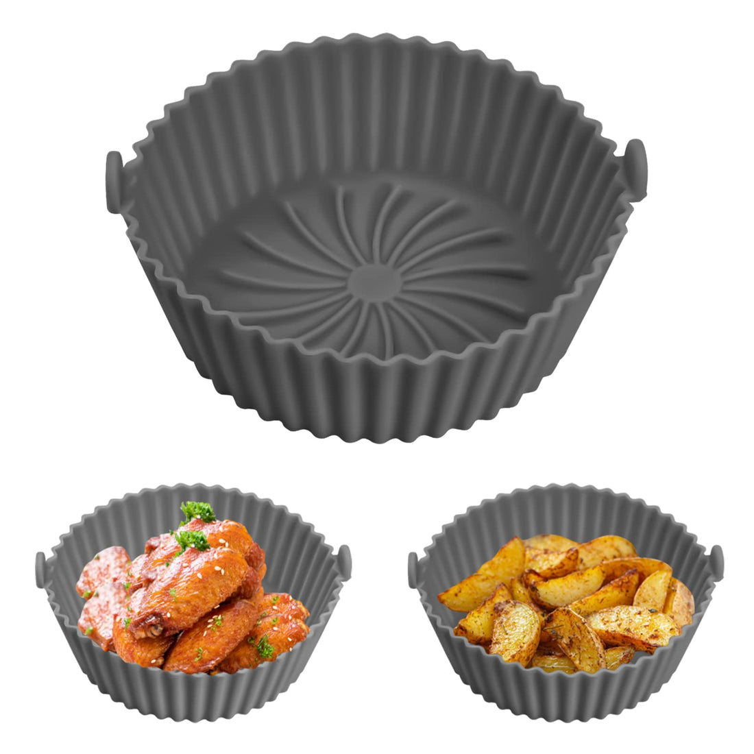 6.3Inch Air Fryer Silicone Pot Reusable Liners Replacement Heat Resistant Round Basket Non-Stick Baking Pan Accessoy for Home Kitchen Oven Microwave (Gray)
