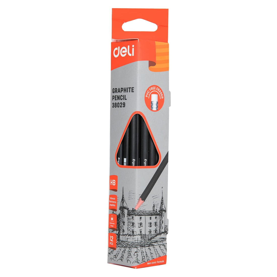 Deli pencils - hb - non toxic lead - 12 pieces in a box - eraser end - triangular barrel