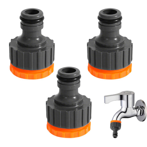 Pack of 3 Tap Adapter, Garden Hose Connection Adapter, 1/2 Inch 3/4 Inch Plastic Hose Connector, 2-in-1 Garden Screw Thread Tap Connector, for Tap Hose Connection (Grey)
