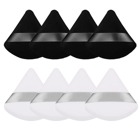 Triangle Powder Puff,Soft Face Makeup Puff Makeup Sponge for Loose Powder Body Powder,Wedge Shape Velour Cosmetic Beauty Sponge for Contouring,Under Eyes and Corners,Makeup Tools (4 Black and 4 White)