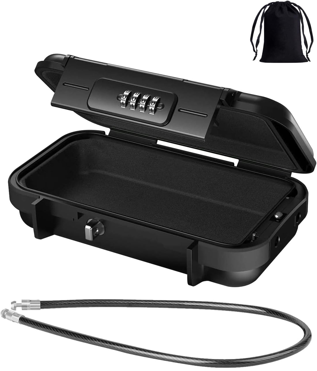 Portable Safe Box, Security Lock Case with 4-Digit Code, Waterproof Shockproof Travel Safe Lock Cash Box with Removable Wire Rope for Dorm, Travel, Beach, Hotel, Car, Home, Office, Personal Items Stor