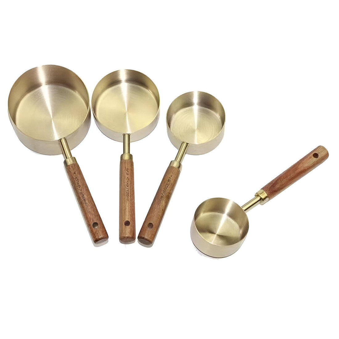 Stainless Steel Spoons - A beautiful collection of golden measuring spoons with wooden grips, engineered for durability and accuracy in culinary measurements.