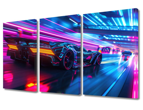 Rebotipy Wall Art 3 Piece Cyberpunk Style Wall Decor for Living Room Future City Concept Pictures Artwork Canvas Wall Art Futuristic Sports Cars House Decor Posters and Prints Ready to Hang 24"Wx36"H