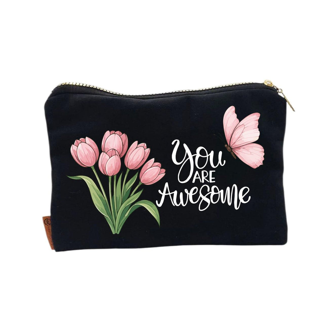 Black Canvas -Pencil Case – 17×23.5 cm, Motivational Printed Design, Padded Inner Lining, Golden Zipper – Cosmetic Pouch, Travel Organizer, School Supplies (Your Are Awesome)