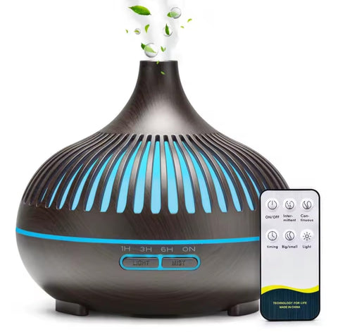 Ultrasonic Electric Essential Oil Diffuser 550ml - Elegant Wooden Shape (Brown/Beige) with Remote Control - 7 Colors LED Light, Timer - Humidifier for Home and Office (Brown)