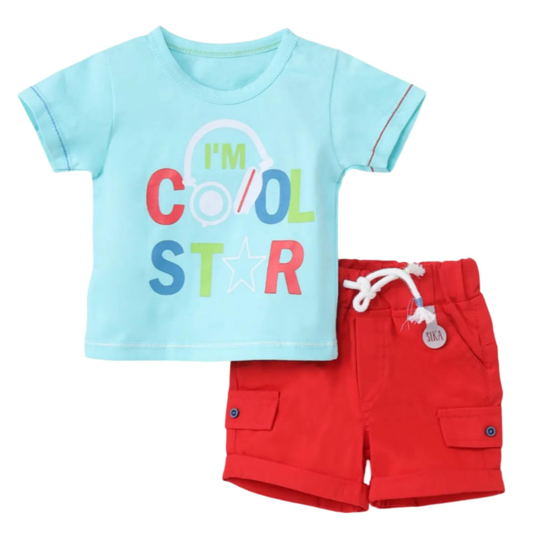 SIKA Boys Set of 2 Pieces Half Sleeves T-Shirt&Shorts Printed Cool Star Set of 2 Pieces