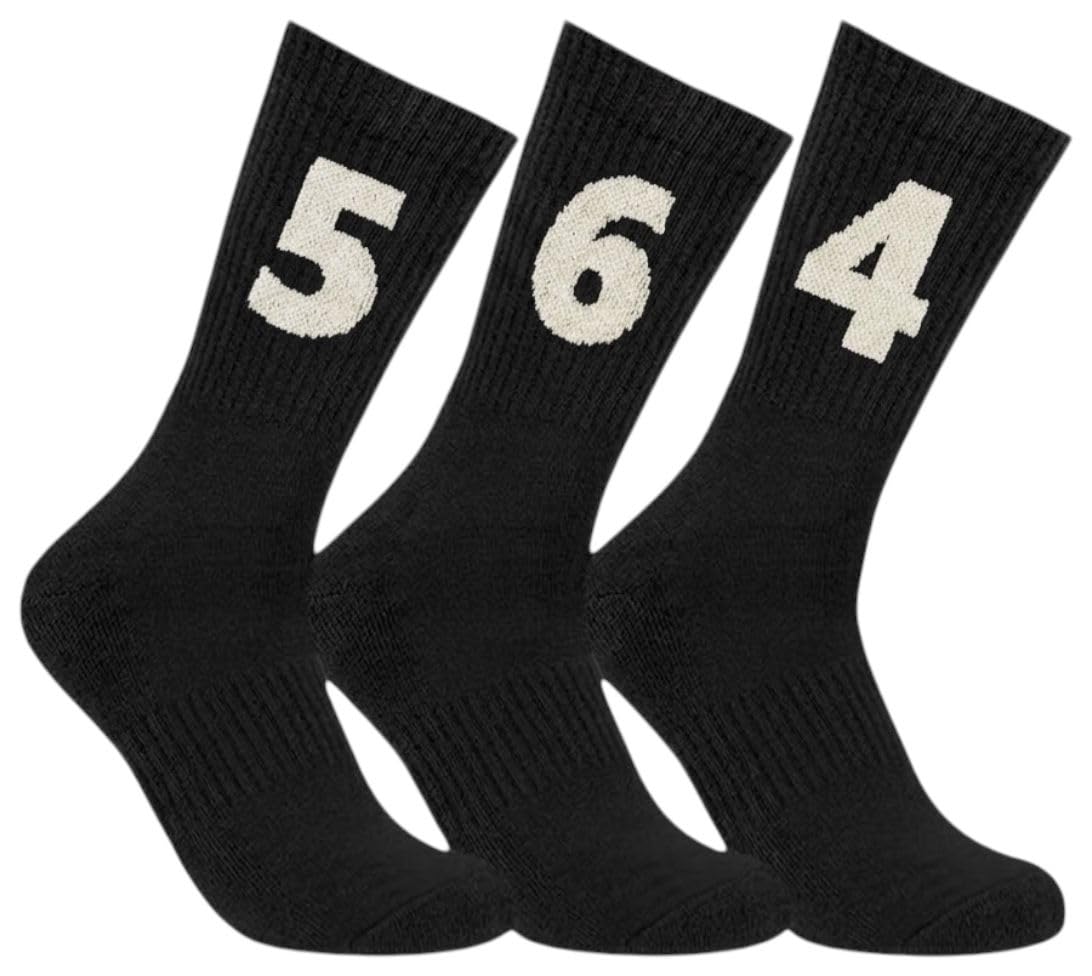 Pack Of 3 Casual Long Socks For Men, Cotton Comfortable Feet, Assorted Number Design, Black