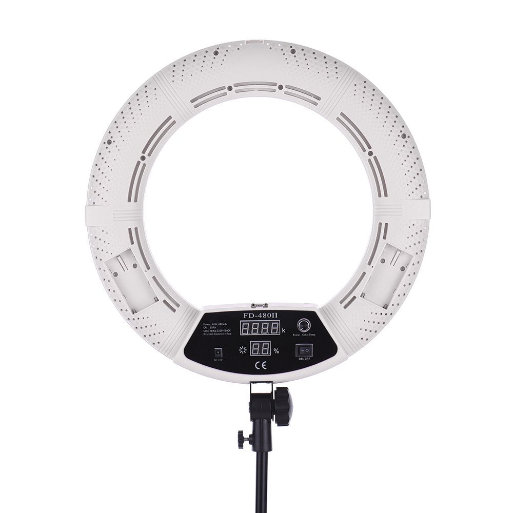 FD-480II 17.7" /45cm 96W Dimmable Bi-color 3200-5500K Macro LED Video Ring Light Lamp w/ LCD Display Make-up Mirror Smartphone Holder