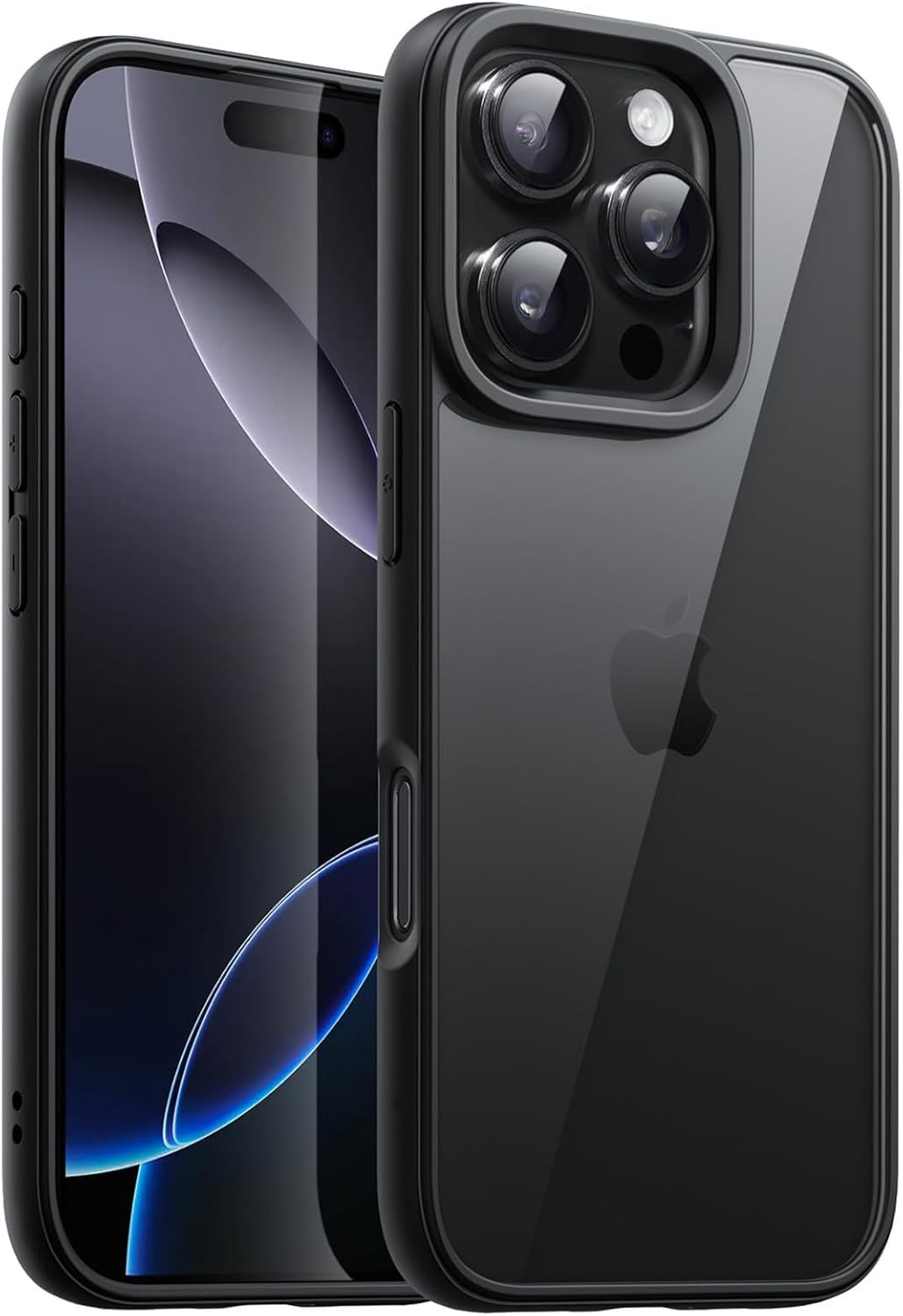 Mobile Magic Shockproof Bumper Case Solid Black Matte TPU Frame with Anti-Scratch Clear Back for Apple iPhone (16 Pro Max)