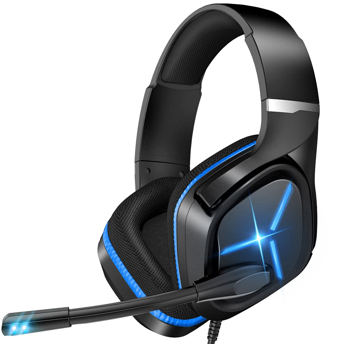 nulliplex PS4 Gaming Headset with Microphone Noise Cancelling LED Light Stereo Adjustable Microphone Compatible with PS4/Xbox One/Switch/PC/Mac (Blue)