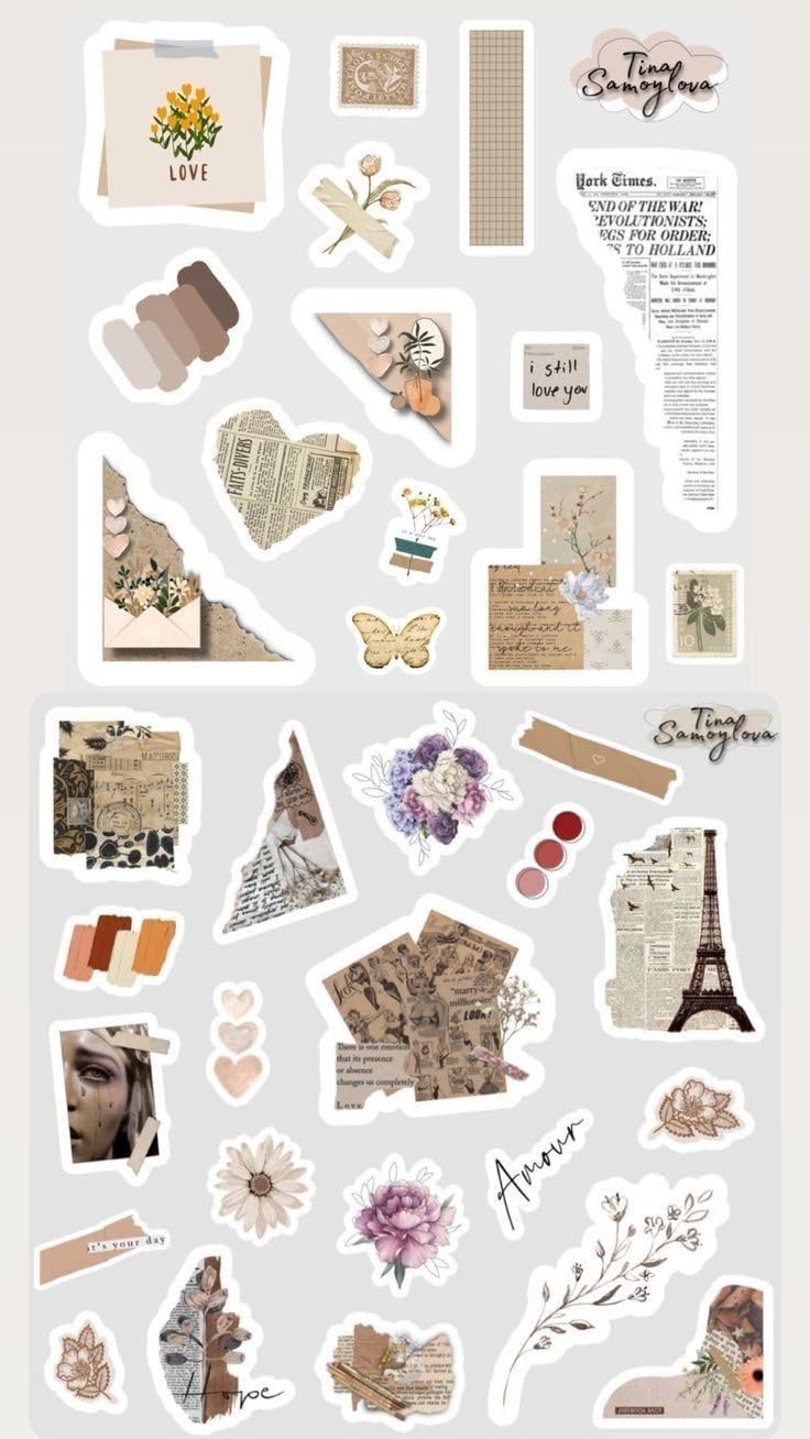 Generic Anime Sticker Journal Maker 1: Beige, Irregular Anime Sticker Sheet for Scrapbook