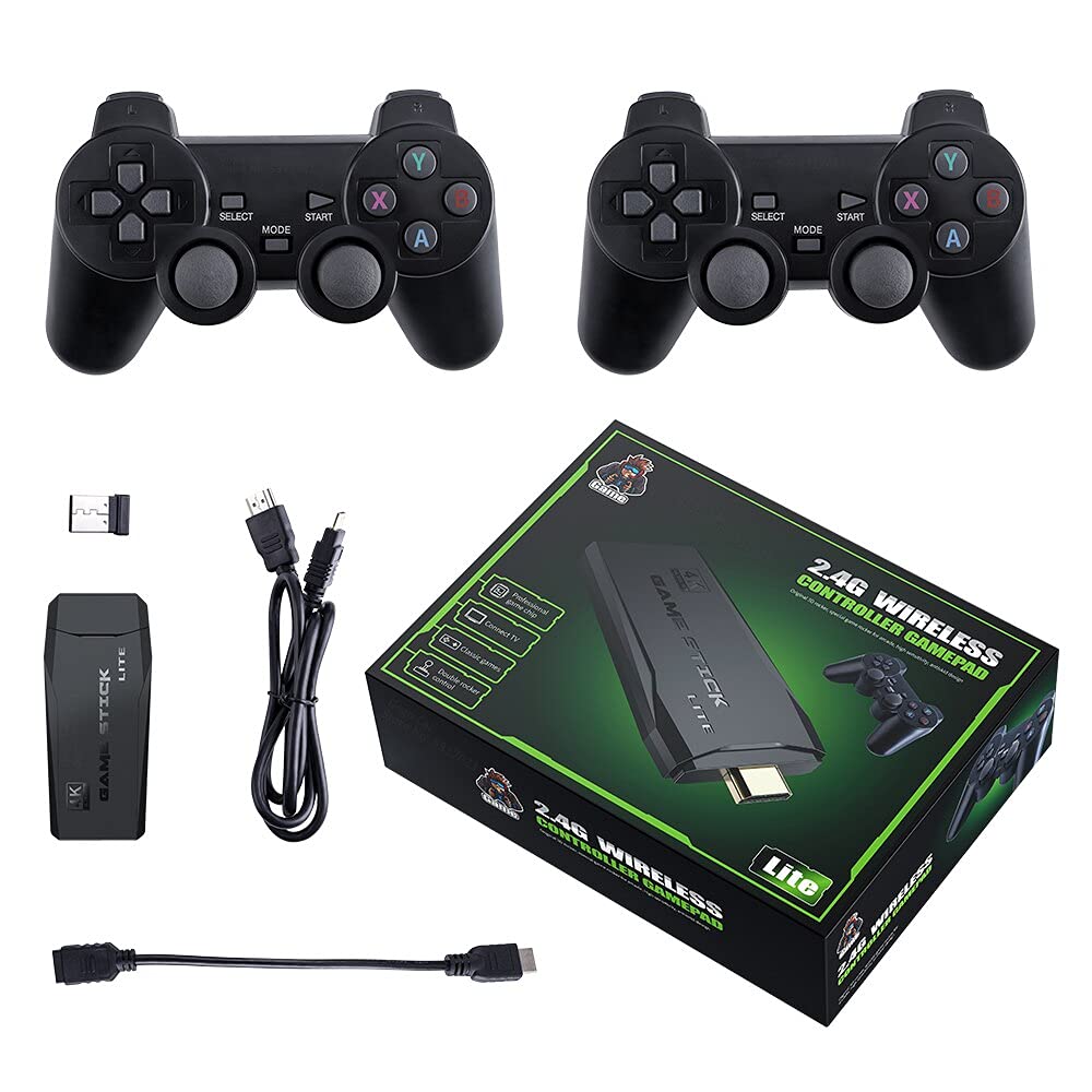 AWH Nano Classic M8 Game Stick 4K Game Console with Two 2.4G Wireless Gamepads Two Players Dual Play HDMI Output Built in 3500 Classic Games Retro Video Game Console for Android TV/PC/Laptop/Projector