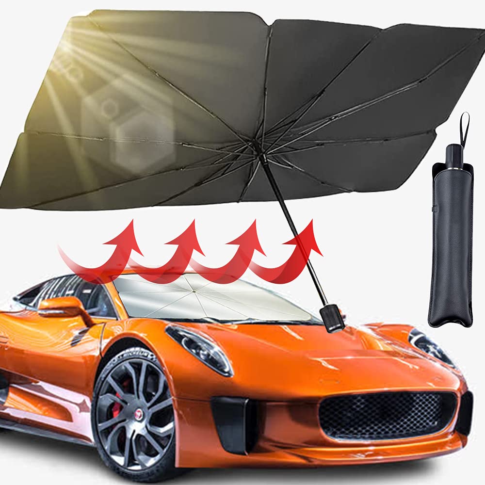 Car Windshield Sun Shade, Car Umbrella, Foldable Car Sun Shade For Windshield, Car Umbrella Sunshades For Car Front Window Blocks UV Rays Heat Keep Vehicle Cool, Fits Most Sedan Vans SUV MPV (57"31")