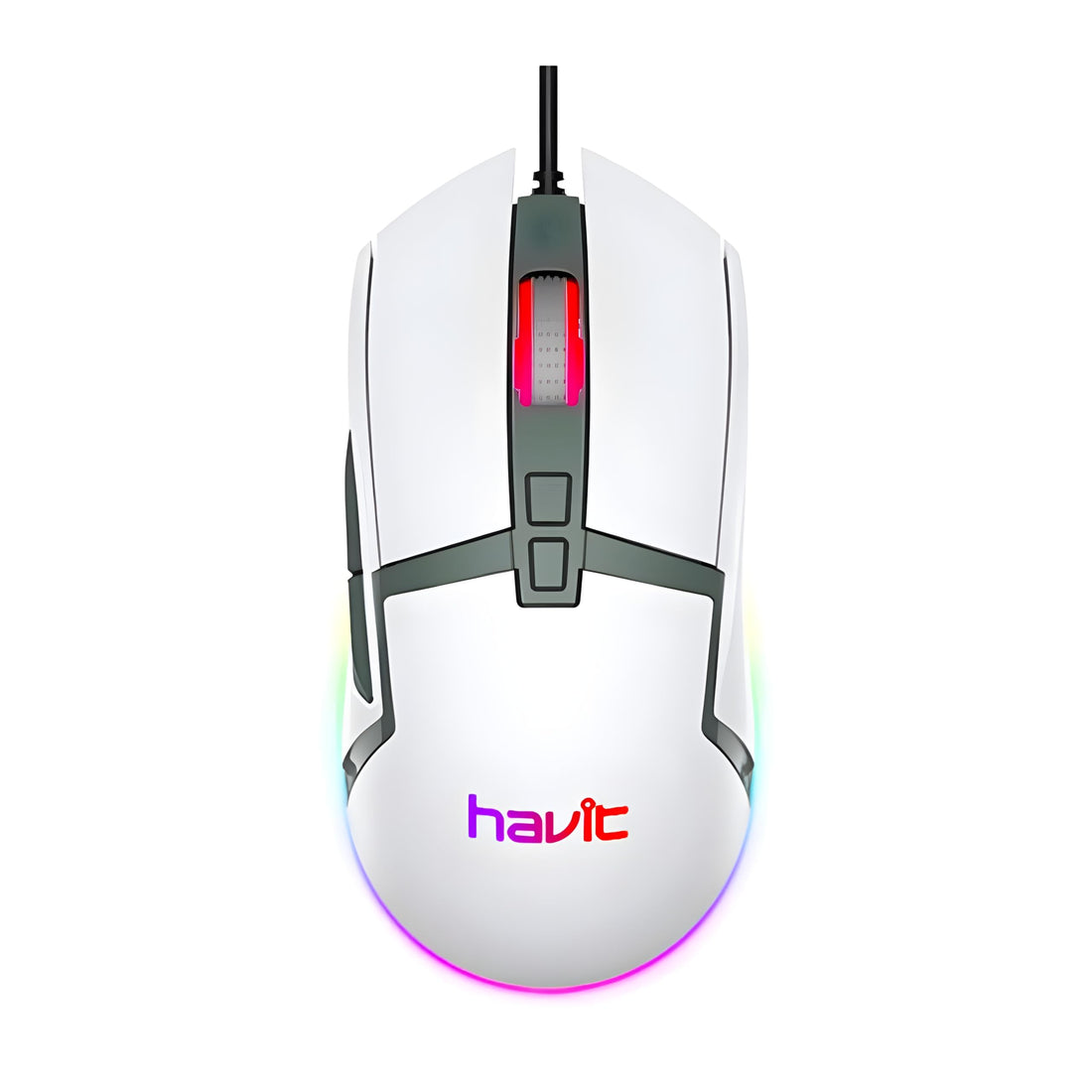 MS885 RGB USB Wired Gaming Mouse - 6 Buttons - 6400 DPI - 7 Color Backlight - Ergonomic Design for PC Gaming-White