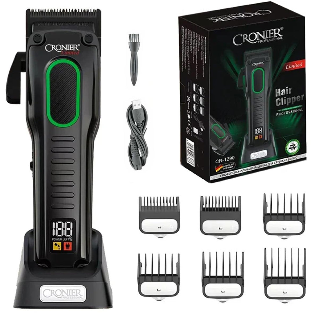 CRONIER Hair Trimmer, Clipper & Beard Trimmer Acute Angle Cutter, 7000 RPM Motor, Adjustable Lengths, LED Display, DLC Blade, Low Noise - Ideal for Precision Haircuts