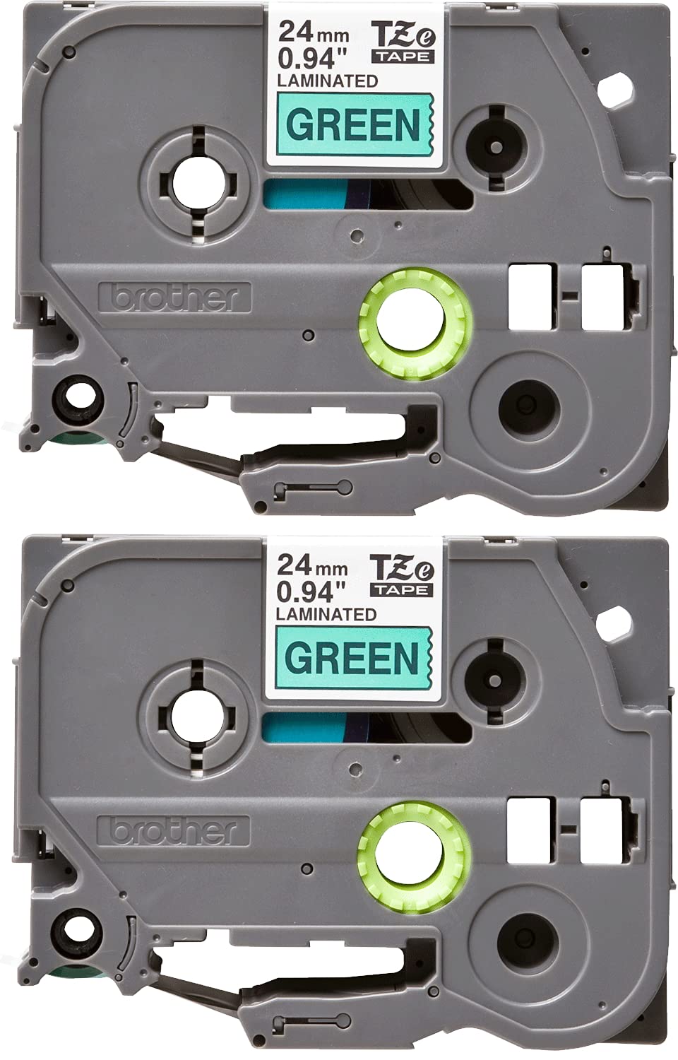 Brother Genuine P-Touch 2-Pack TZe-751 Laminated Tape, Black Print on Green Standard Adhesive Laminated Tape for P-Touch Label Makers, Each Roll is 0.94"/24mm (1") Wide, 26.2 (8M) Long