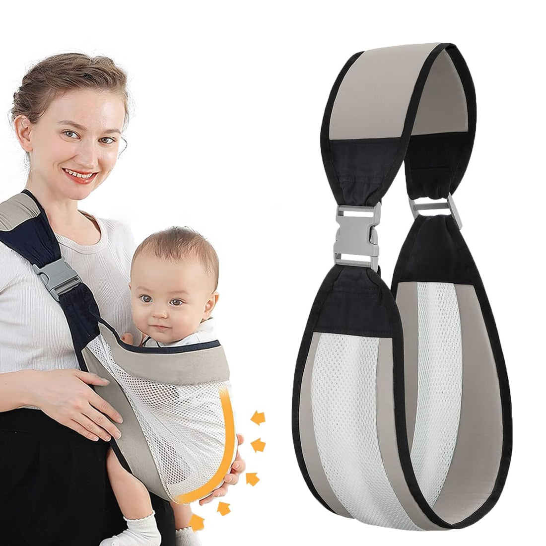 Baby Sling Carrier, Baby Carrier Newborn to Toddler, Baby Wrap Carrier, Newborns & Toddlers, Adjustable Baby Holder Carrier, Baby Half Wrapped Sling Hip Carrier, One Size Fits All (Grey)