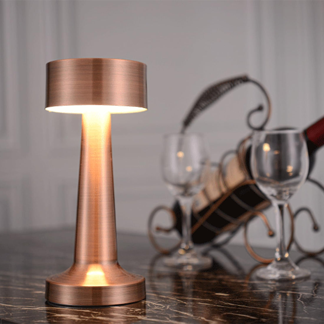 Portable LED Night Light Table Lamp Bedside Lamp with Touch Sensor, 3 Levels of Brightness, Rechargeable Battery for 48 Hours (Bronze)
