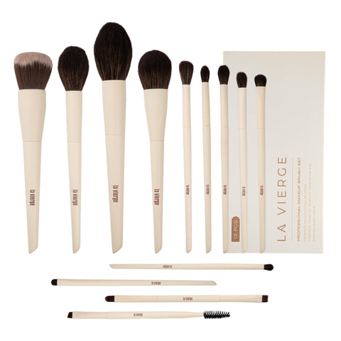 13Pcs Vegan Professional Makeup Brush Set For Face & Eye Cosmetic Brushes For Powder Blending Foundation Eyeshadow Contour Soft Dense Synthetic Bristles Birch Wood Handles Luxury Gift Box