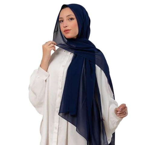 Women's Chiffon Hijab Scarf, 175 x 75 cm, Lightweight Crepe Wrap, Soft Non-Slip, Full Coverage Islamic Headscarf