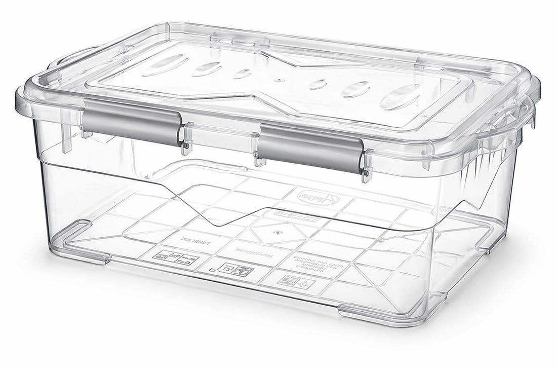 Reusable Container Box, BPA-Free Food Storage Container, Airtight Seal Lid & Clips, Dishwasher & Freezer Safe, Transparent/Grey. (7.5 Liter)