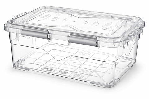 Reusable Container Box, BPA-Free Food Storage Container, Airtight Seal Lid & Clips, Dishwasher & Freezer Safe, Transparent/Grey. (7.5 Liter)