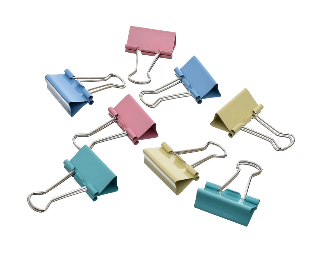 Colorful Binder Clips 32 mm Model TY-41 Box of 24 Strong Metal Paper Clamps for Organizing Files Documents and Papers – Multicolor