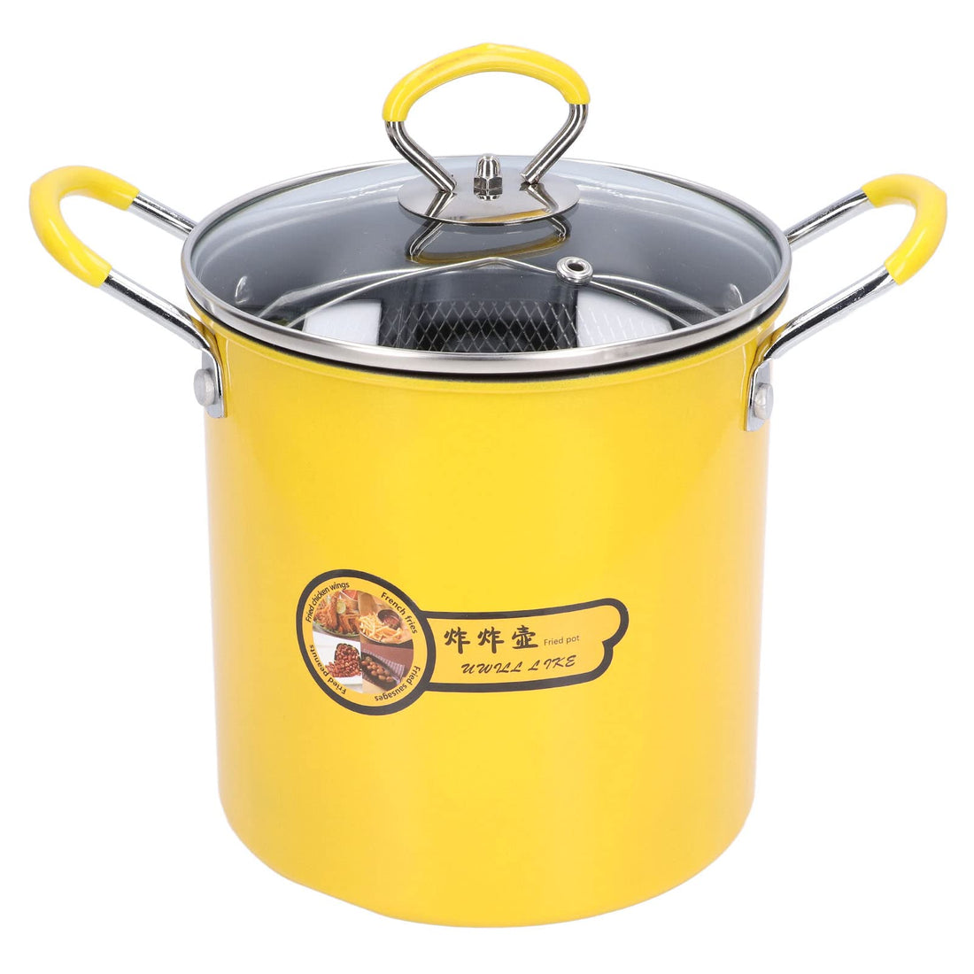 Serlium 3L Mini Deep Fryer With Basket, Stainless Steel Japanese Frying Pot, Oil Filter Rack and Lid for Home Kitchen, Yellow