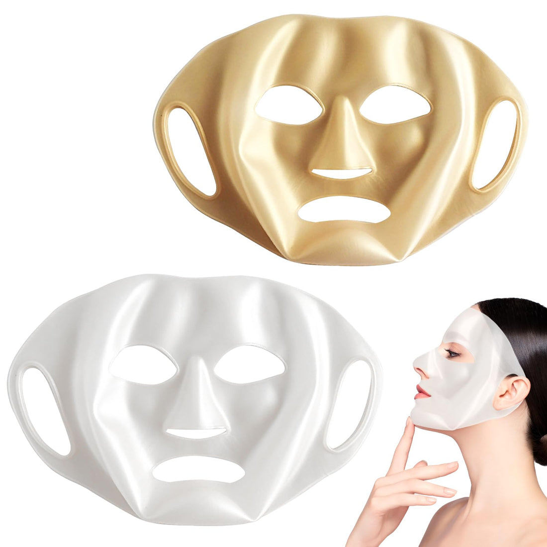 Silicone Face Mask 2 Pieces Silicone Mask Silicone Sheet Mask Cover 3D Hanging Ear Facial Masks Holder Facial Care Tools Suitable for Beauty Moisturizing and Preventing Evaporation