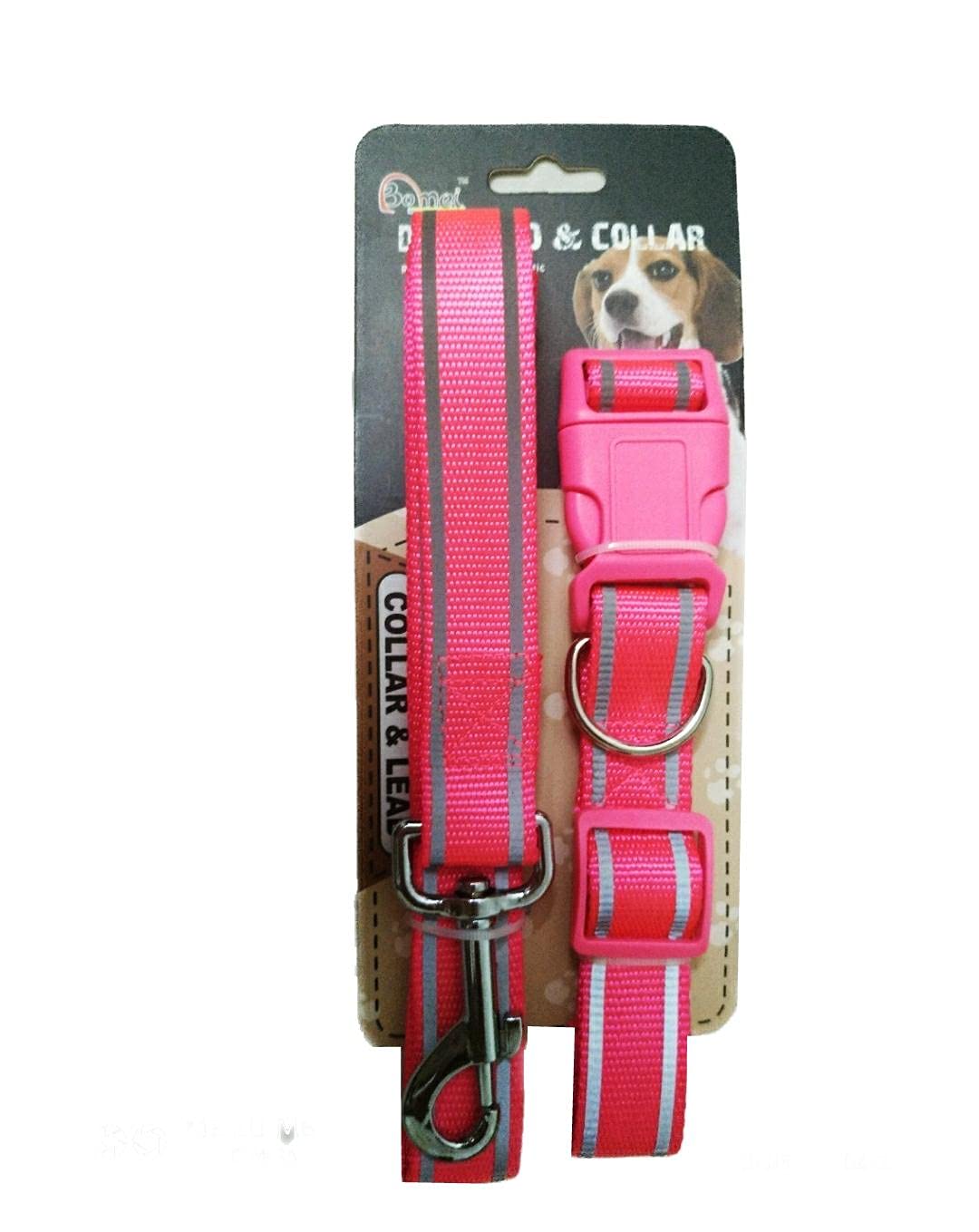 set of adjustable mediu sized dog collar and leash-pink