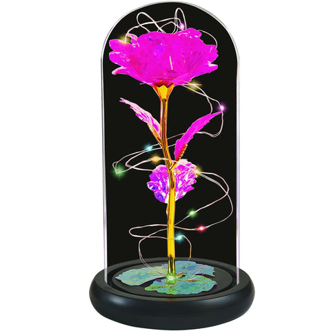 Birthday Gifts For Women,Flower Gifts For Her Lasts Forever in A Glass Dome,Artificial Roses Flower Gift for Christmas Mother's Day Valentine's Day Wedding Anniversary Girl's Birthday (Pink Colorful)