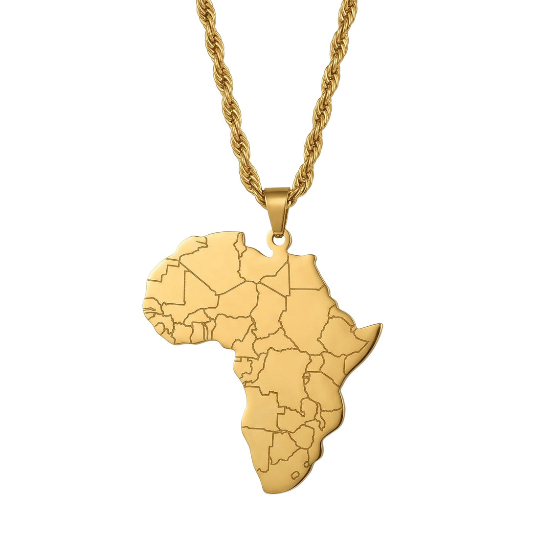 Gold Africa Map Pendant Necklace | Iconic Country Engraved Design | Stainless Steel | Dainty Necklace Souvenir Gift for Expatriates and Continent Lovers
