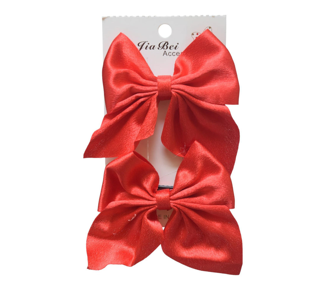 Daphne 2-Piece Girls Bow Hair Clip Set - Red