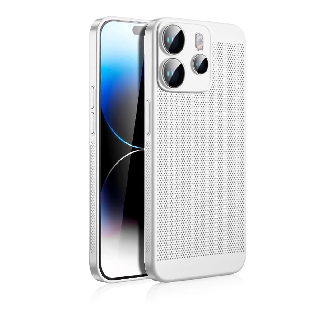 Dl3 Mobilak Case For Xiaomi Redmi Note 14 4G (Not 5G) Heat Dissipation Case with Built-in Camera Lens Protector Slim Fit Breathable Cooling Anti-Fingerprint Hard PC Back Shockproof Cover (White)