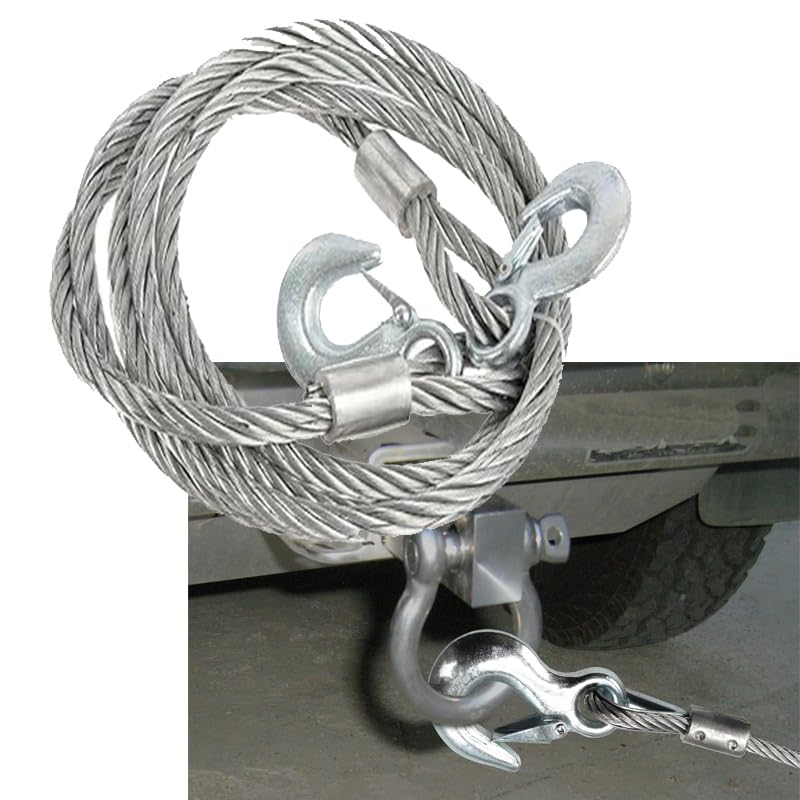 Heavy Duty Tow Ropes, High Strength Wire Cable with Steel Hook for Emergency Trailer or Vehicle Tow (12 Milli, 3.5 Meters, Holds 6 Ton) - By KaberTrade