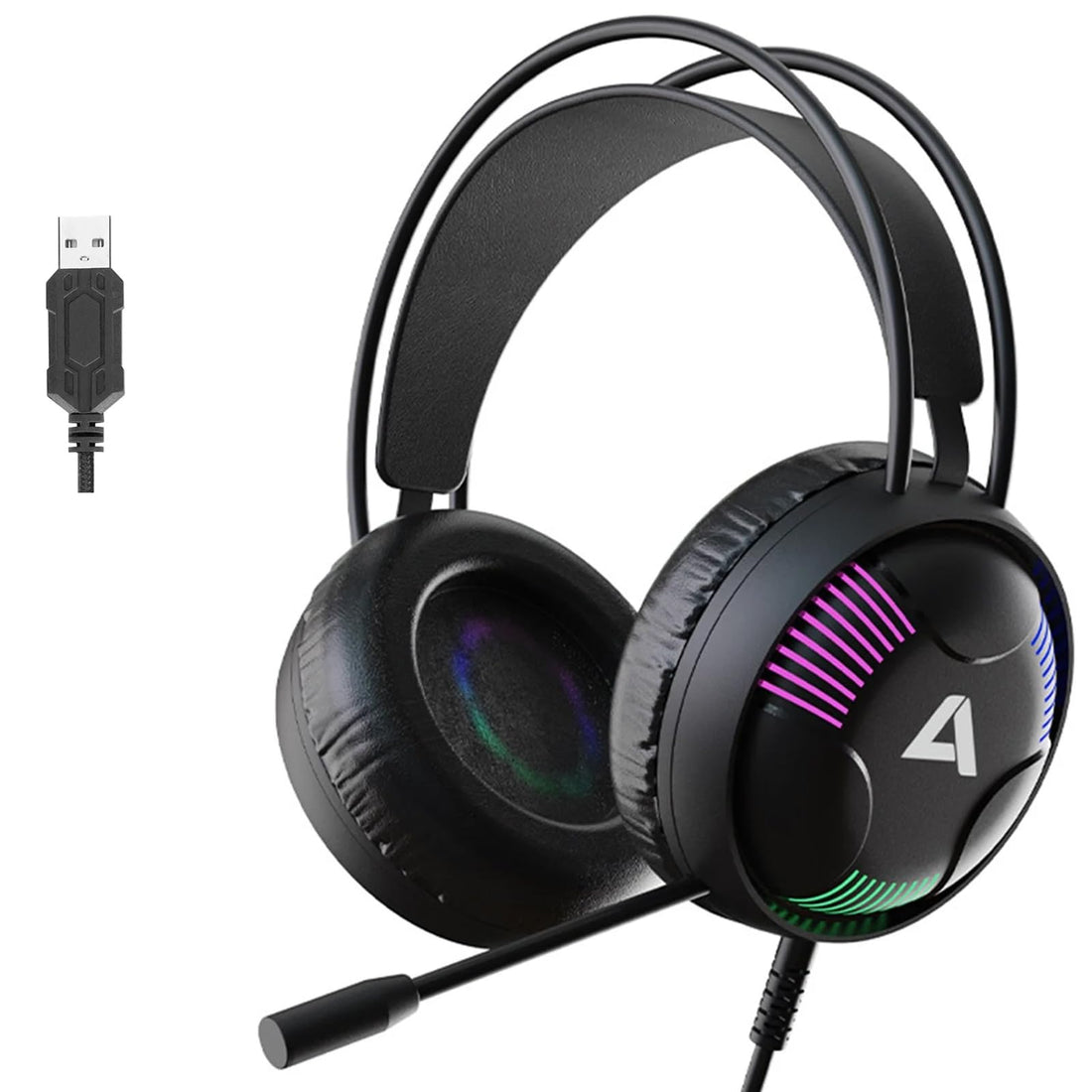 ACESTEK AH11 USB Gaming Headset, 7.1 Surround Sound PS4 Headset with Microphone, For Games, PC Headphones, Heavy Bass, Telescopic, Noise Isolation, Wired, FPS Compatible, LED Light,