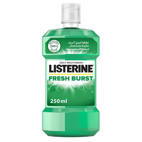 Listerine Fresh Burst Mouthwash 250ml - Powerful Bad Breath Control and 3X Deeper Clean Than Brushing Alone for Long-Lasting Freshness and Oral Hygiene