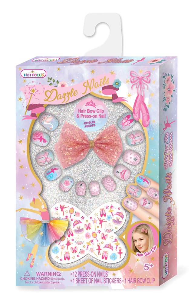 Hot Focus Ballerina Dazzle Nails + Hair Bow Clip/Nail Stickers