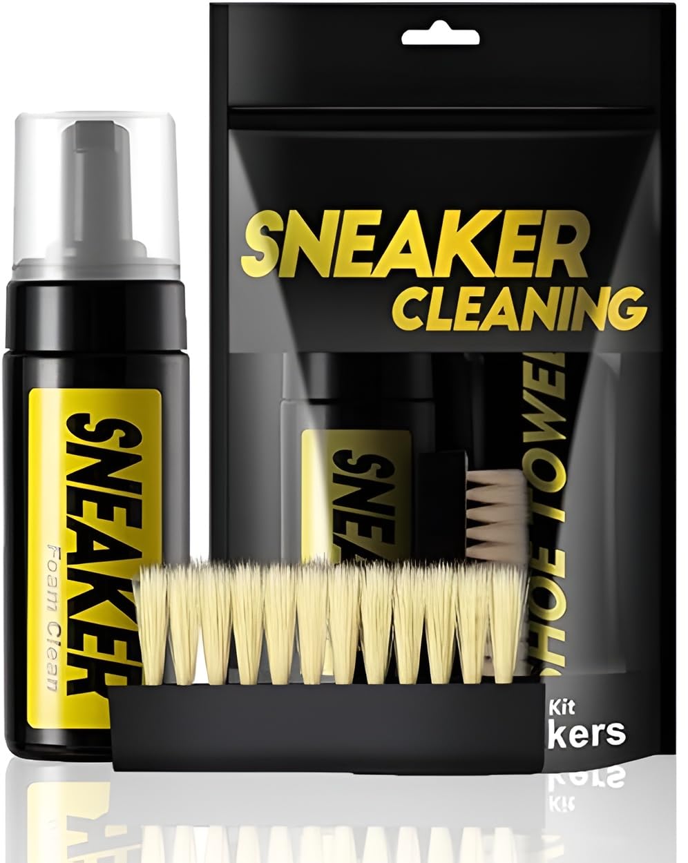 Plan A All-in-one Shoe Cleaning Kit, 150ml Waterless Foaming Cleaner with Shoe Brush and Towel for White Shoes, Sneakers, Mesh Shoes, White Shoes and More