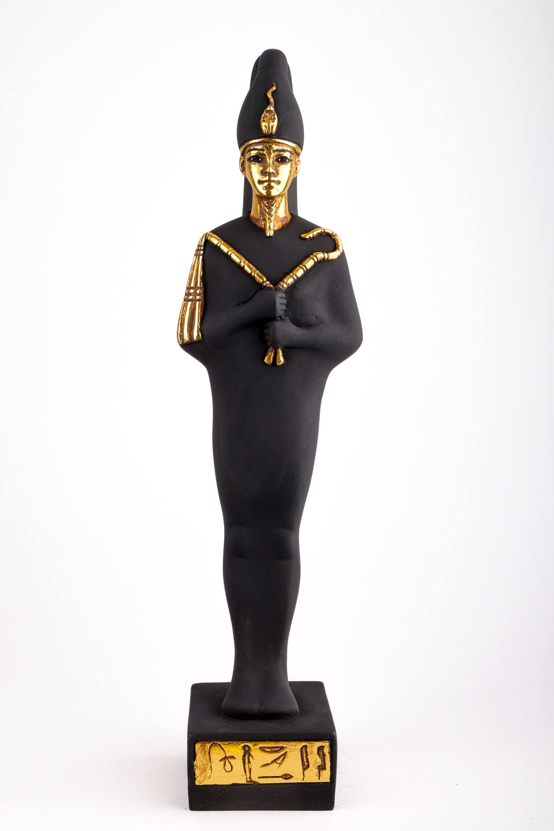 Statue god Osiris lord of the dead Black unique gold leaf hand painted made in Egypt. The first one associated with a mummy wrap.