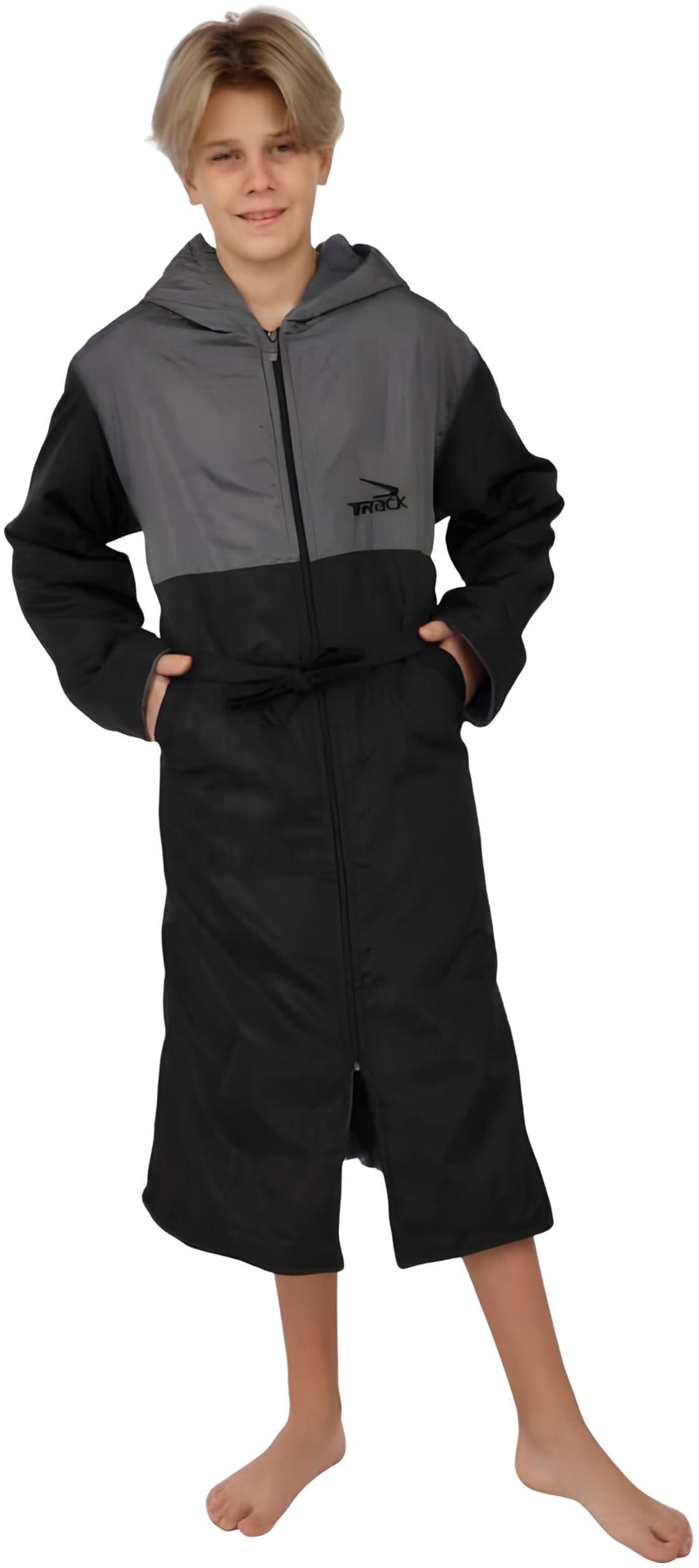 Track Youth Swim Robe, Boys & Girls Waterproof Changing Robe, Long Sleeve Bathrobe for Beach, Pool, and swimming.