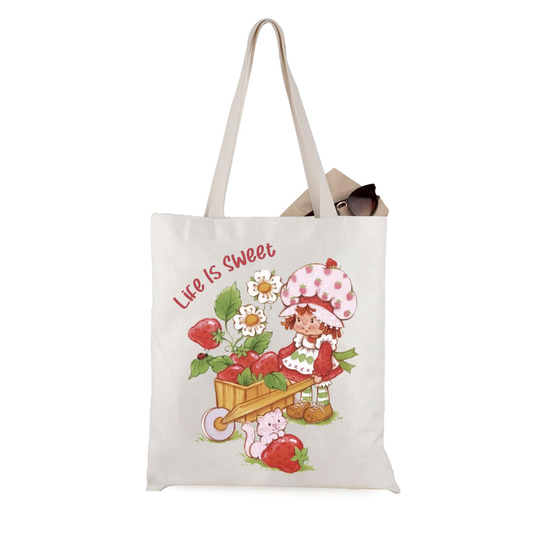 JTOUK Strawberry Cartoon Gift Strawberry Girl Gift Life Is Sweet Tote Bag 80s Cartoon Character Gift
