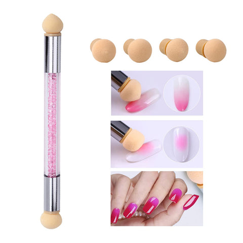 Sponge Nail Art Gradient Tool Pen Acrylic nail design painting pen With 4 Replaceable Head Double Heads brush full art accessories