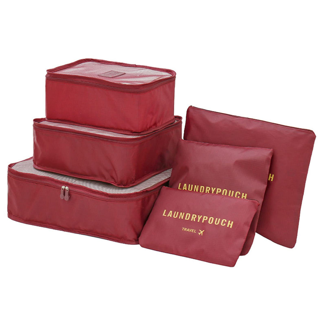 TCPENG 6PCS Travel Organiser Packing Bags Packing Cubes Set Durable Travel Luggage Organisers Suitcase Storage Bags Compression Pouches for Travel Accessories(Burgundy Red)