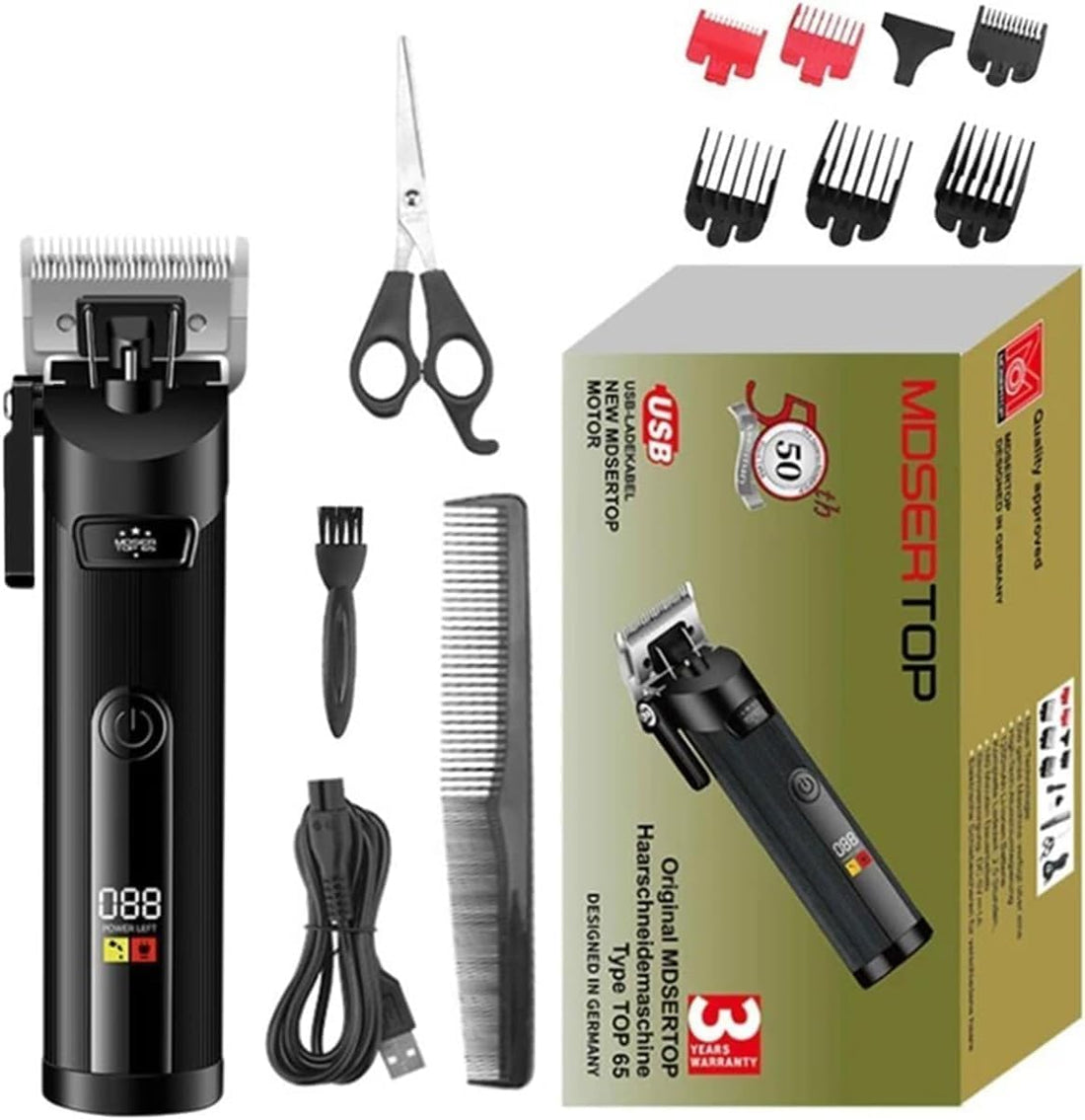TOP 65 Precision Care Essentials: Rechargeable Hair Clipper with Carbon Steel Blade for Men - Enjoy 90 Minutes Professional Performance
