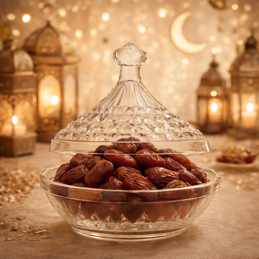 OVA Glass Tamreh Jar with Conical Lid – Clear Glass Container for Dates, Nuts & Dry Snacks, 230 ml