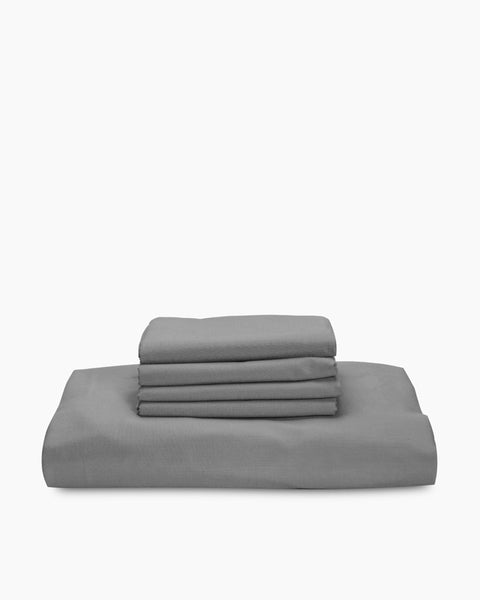 Fitted Sheet Set Of 5 Pieces - Comfy Breathable & Cooling Sheets - Bed Sheets, Double (200 x 160 cm) - Light Grey - 100% cotton