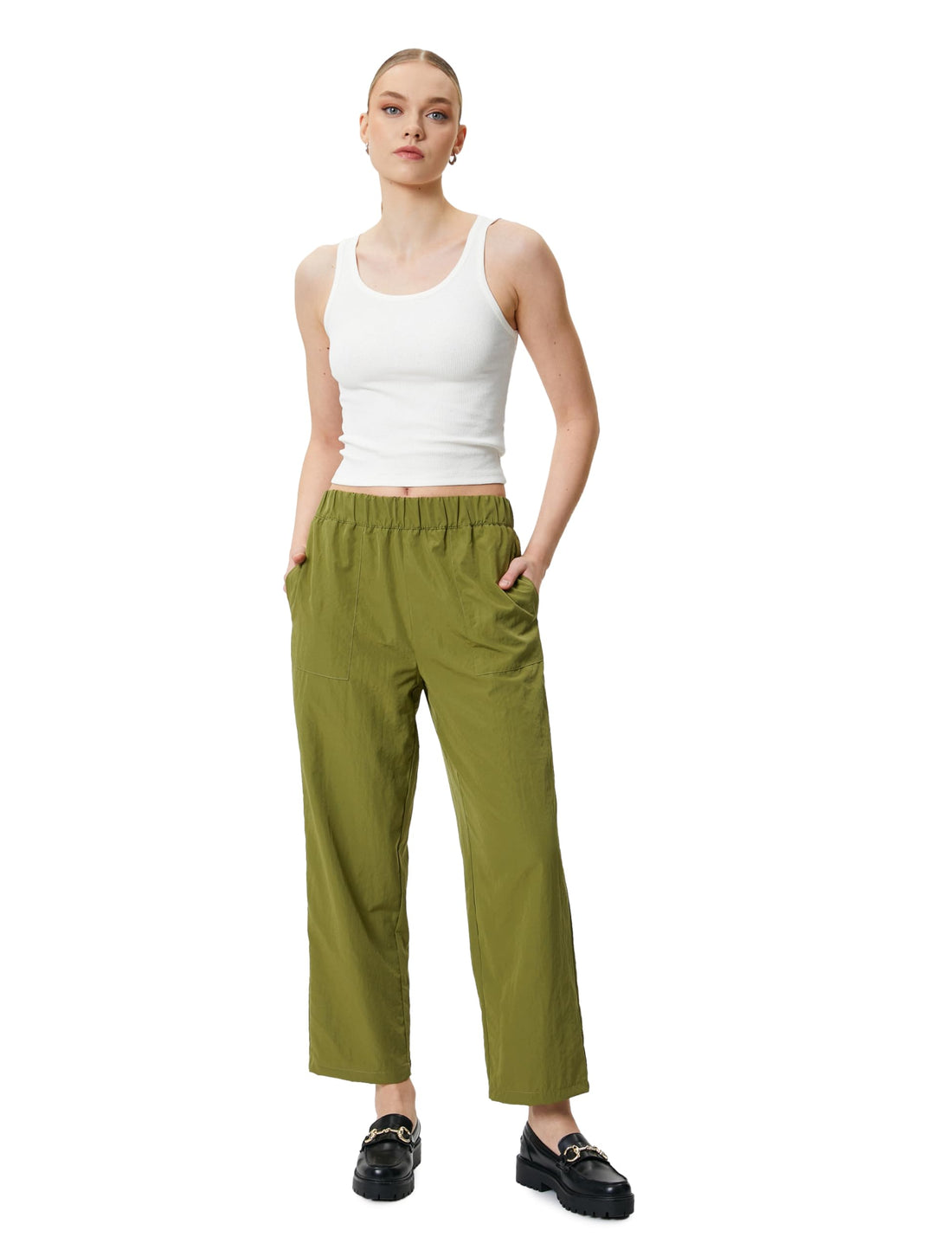 KOTON womens Pocket Detail Elastic Waist Parachute Trousers